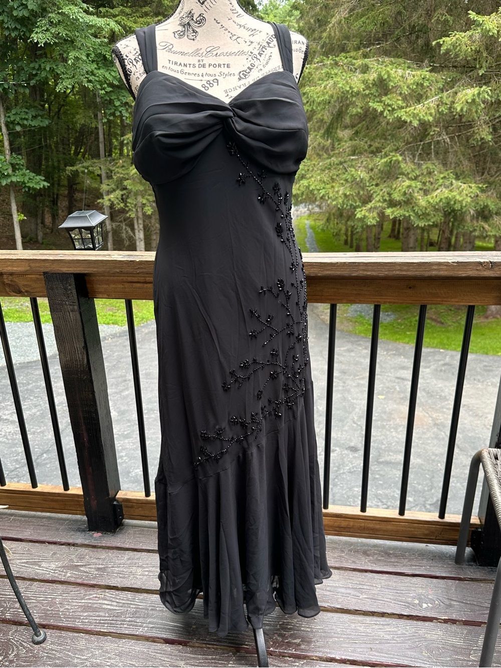 SL Fashions Black Beaded Dress with Bow Bodice built in bra